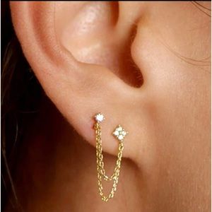 2PC cubic zirconia gold earrings
